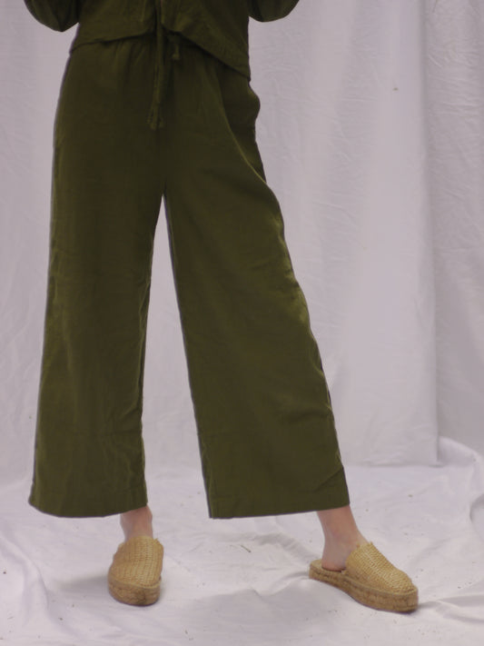 OLIVE LINEN TROUSERS